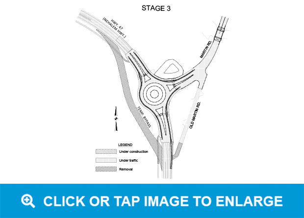"Stage 3: Bridge and roundabout open temporary bypass removed"